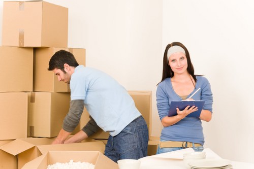 Packed moving boxes ready for removals in Hoxton