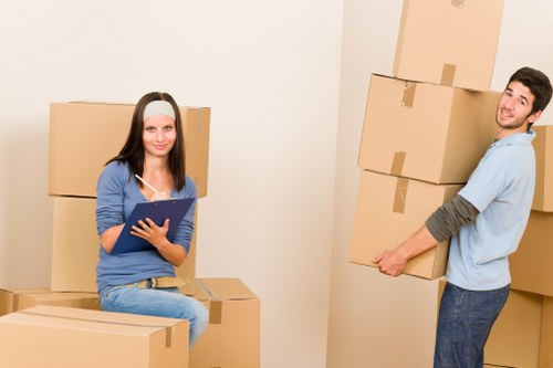 Professional movers carrying items down stairs in Hoxton